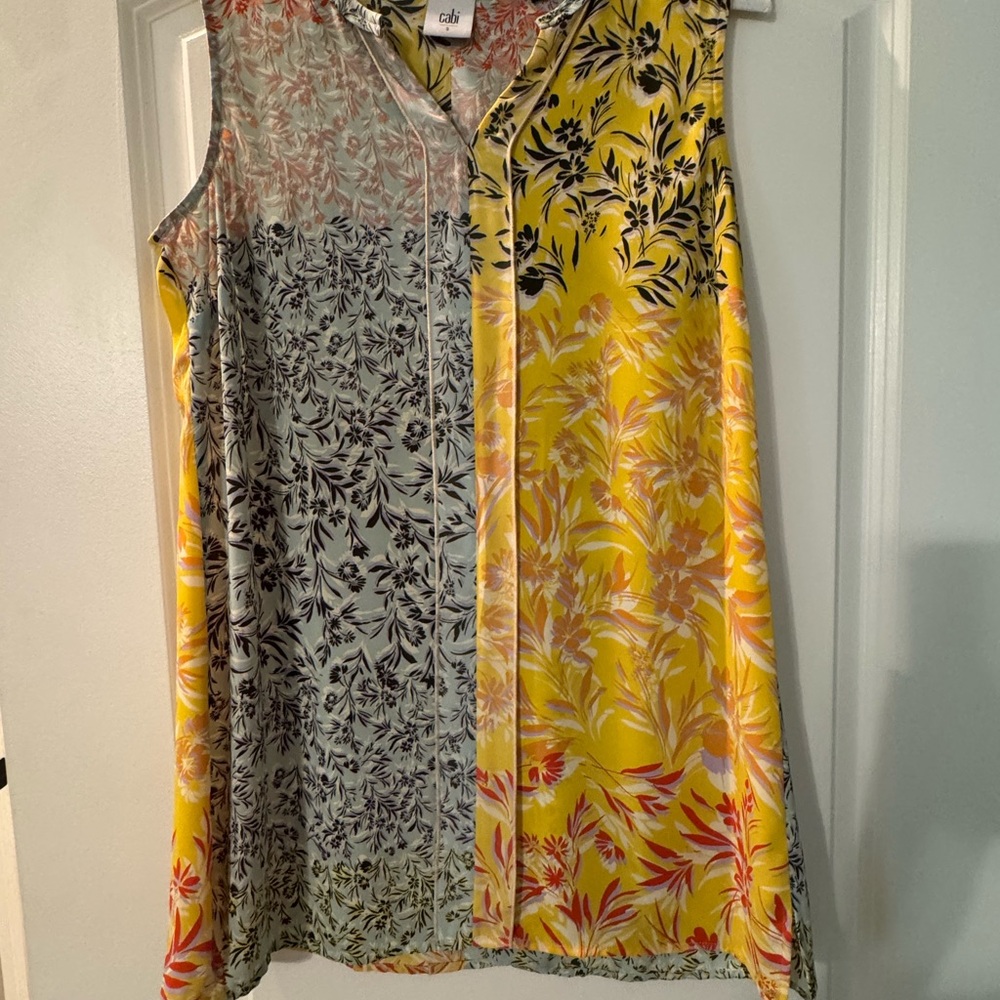 CAbi Yellow Asymmetrical Sleeveless Tunic Top
